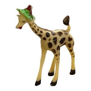 3" Vintage Giraffe with Green Hat Figure Made in Hong Kong